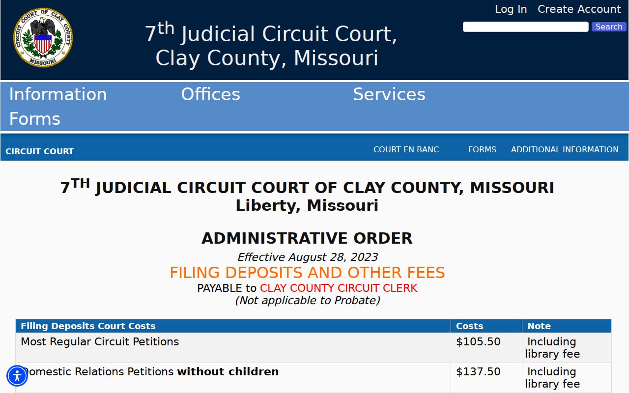 Clay County civil docket Circuit Court fee table effective August 28 2023