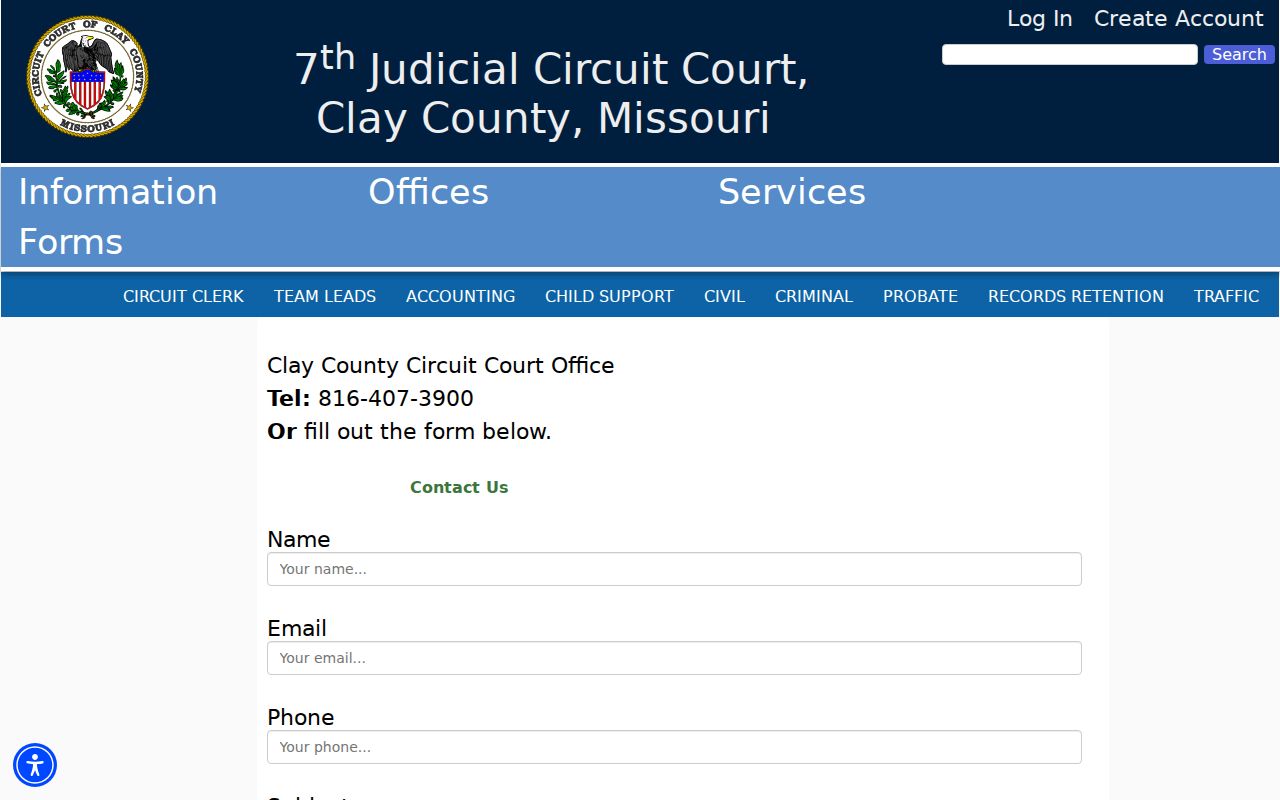 Clay County court records contact form for the Circuit Clerk