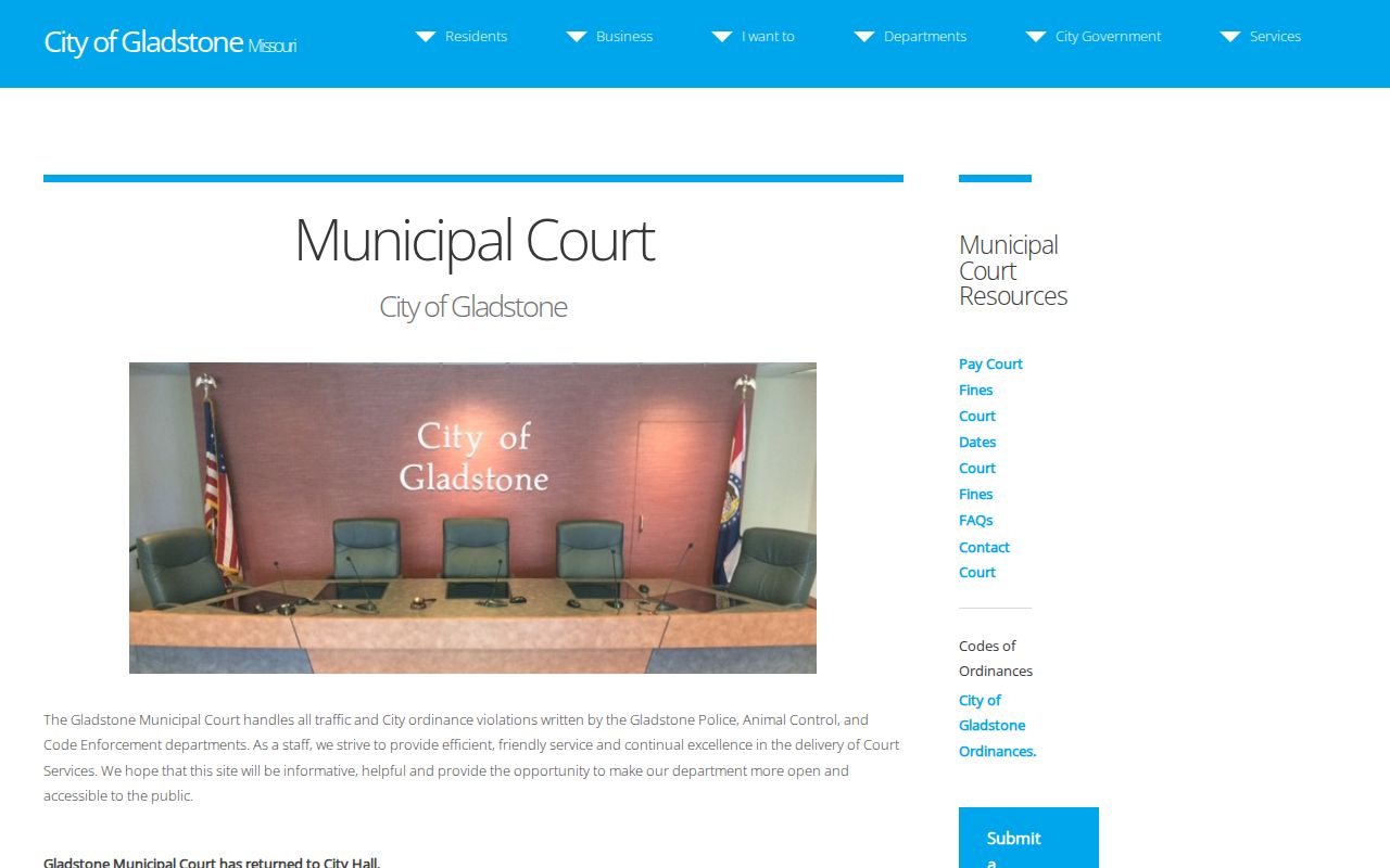 Clay County traffic ticket municipal court record and session details from Gladstone